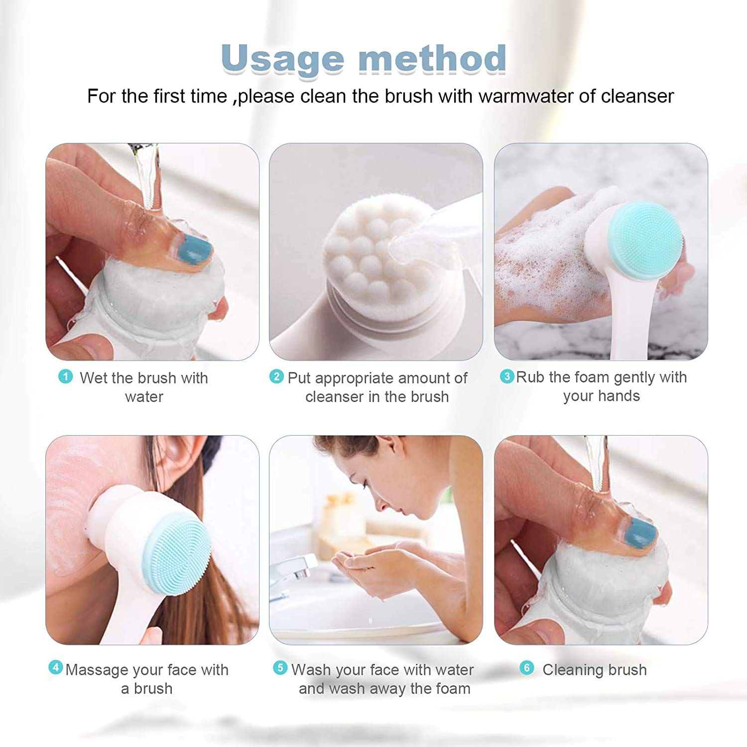 Manual Facial Cleansing Brush 2 in 1 Skin Care face Brush Silicone Facial Scrubber Manual Dual Face Wash Brush for Deep Pore Exfoliation Massaging