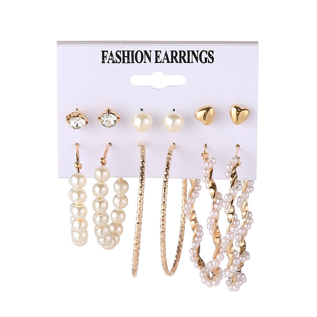 Bohemian Circle Tassel Long Stud Earrings 6 Pair/Set Fashion Pearl Earrings Women Beach Jewelry