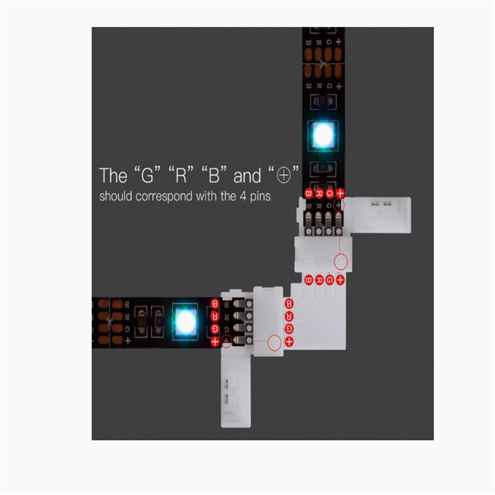 10x 10mm 4 Pin 5050/3528 Rgb Led Strip Light Corner Connector L-shaped Design Pbt Fireproof Material Pcb Adapter. 