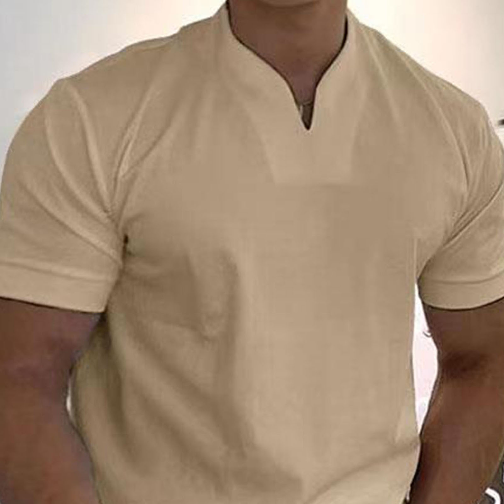 Men Top Solid Color Breathable Loose Men T-shirt. 
