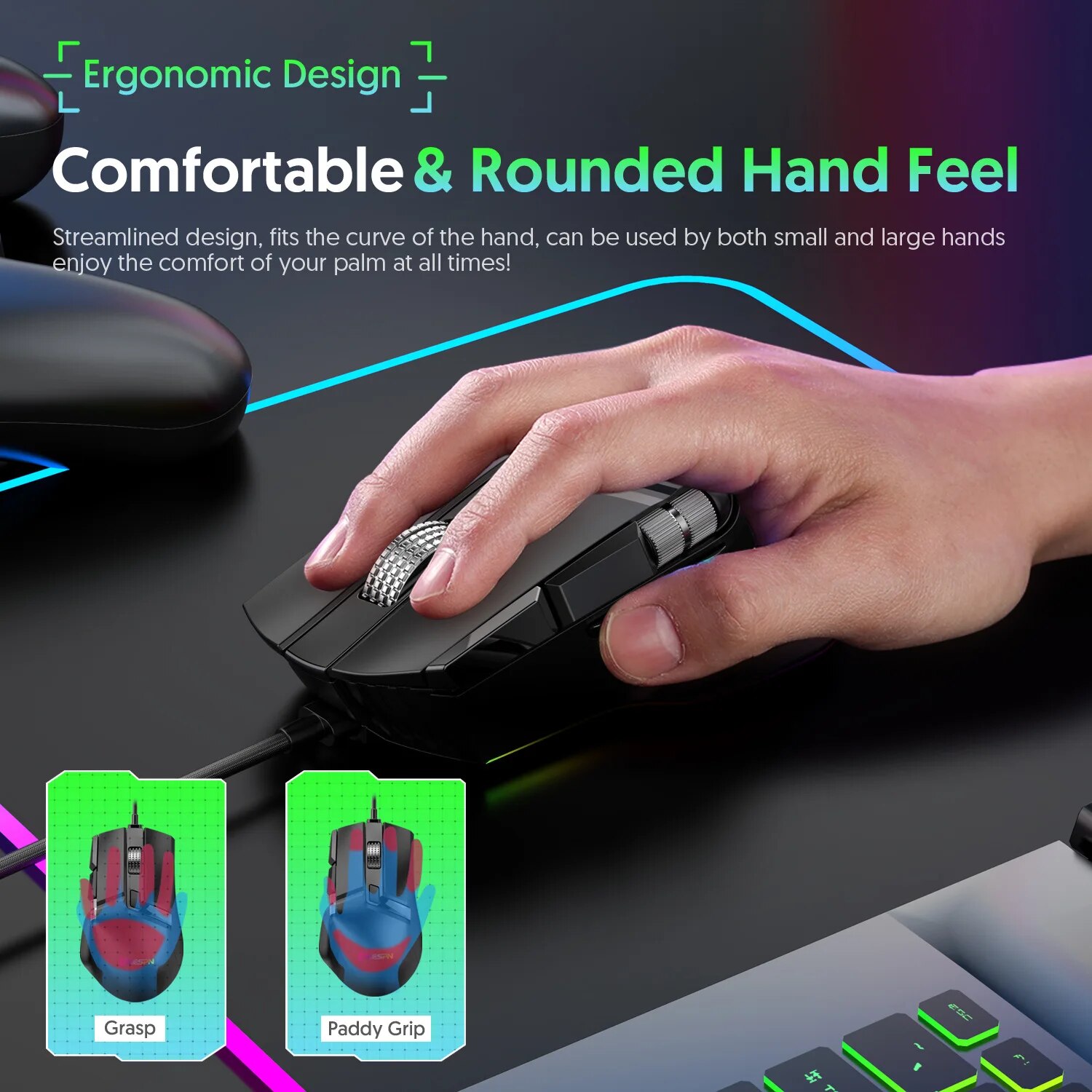X13 Gaming Mouse Wired 2 Wheels 12400DPI 6 Level Adjustable RGB 1000Hz 10D Programmable Macro For Laptop PC Windows Mac. 