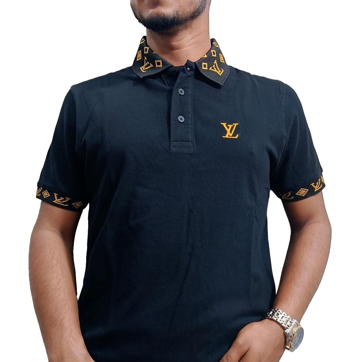 Louis Vuitton Lv Check Pattern On Sleeves And Collar Black Embroidered Polo  Shirts - Blinkenzo