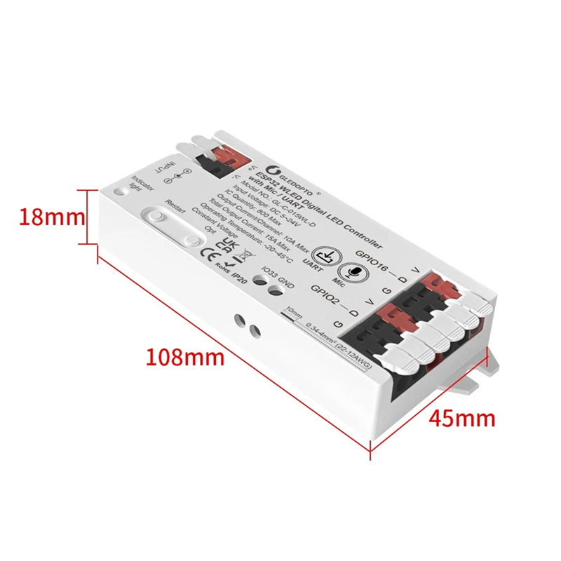 ESP32 WLED LED Light Strip Controller Mic Black. 