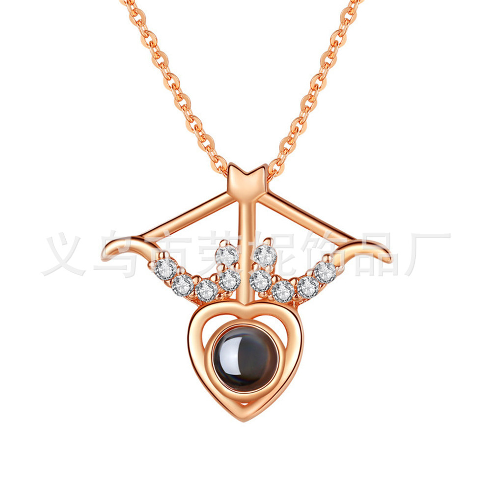 Cross-border new love arrow pendant projection 100 kinds of I love you language necklace Simple custom photo text. 