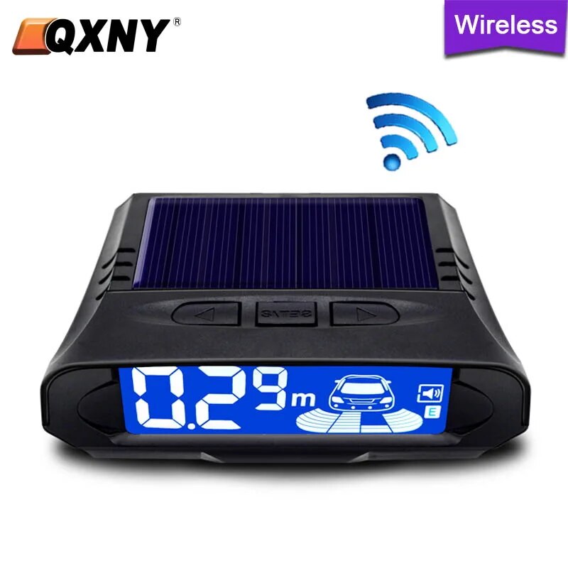 Matte Black-Wireless-QXNY Wireless Car Parking Sensors Kit for Vehicle Backup Radar Parktronic Solar Auto Charging LCD Monitor Detector System 12/24V. 