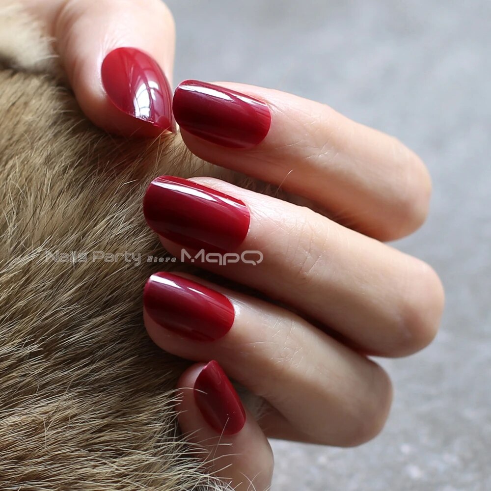 Oval nails Red and black Ombre Gothic Medium shape Vampire color Glossy Press on nails. 