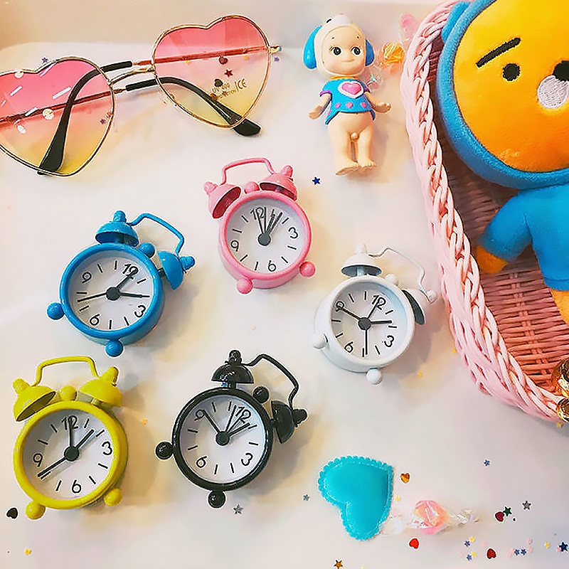 Nordic Mini Alarm Clock Creative Pointer Table Clock Round Bedside Clocks Best Desktop Decor. 