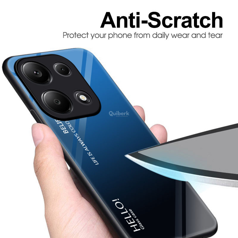 Quiberk for Xiaomi Redmi Note 13 Pro 4G / Xiaomi Poco M6 Pro 4G Tempered Glass Hard Case Gradient Color Back + Soft Frame Shockproof Phone Cover. 