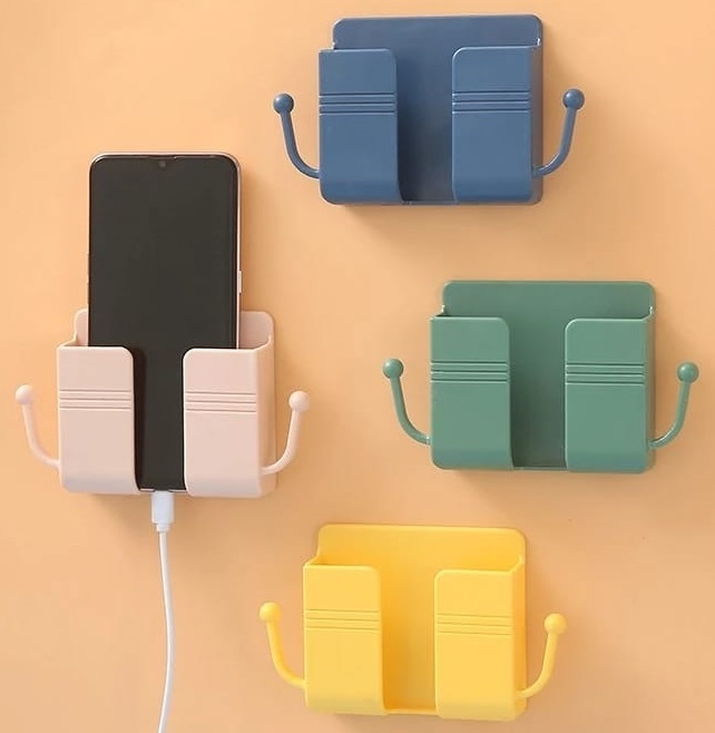 2 PCS Mobile Phone Charging Hanging Holder Multifunction Wall Mounted Plug Bracket Remote Control Mounted Storage Box. 