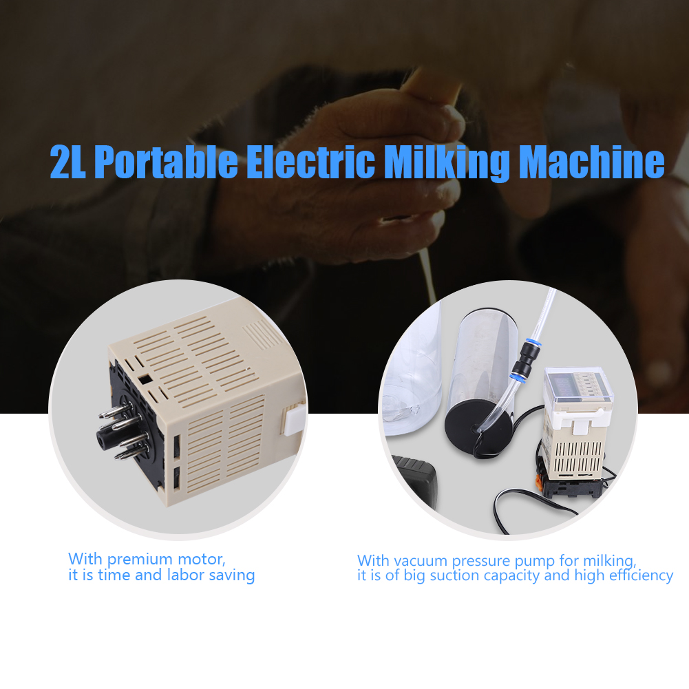 2L Portable Electric Milking Machine with Time Controller for Cow 100‑250V US Plug. 