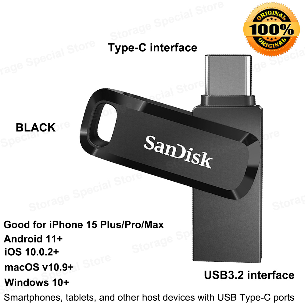 SanDisk OTG Dual Flash Drive High Transfer speed Pendrive USB 3.1 Type-C and USB-A U Disk for iPhone 15 Plus/Pro/Max Pen Drive. 