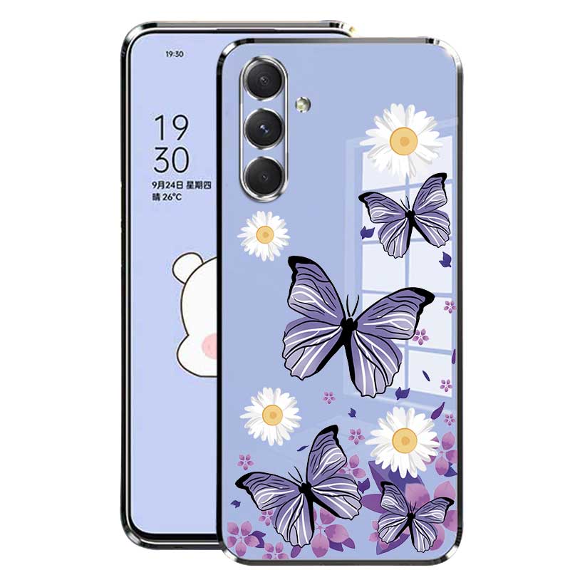 Samsung Galaxy M54 M14 5G M52 M23 M53 M33 5G M13 M31 Little Daisy Luxury Butterfly Flower Casing Square Edges Plating Back TPU Soft Case with Lanyard Cover. 