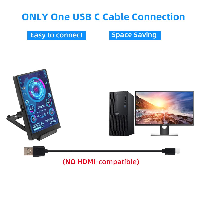 New 3.5 Inch IPS TYPE-C Secondary Screen Computer CPU GPU RAM HDD MonitorUSB Display For Freely AIDA64. 