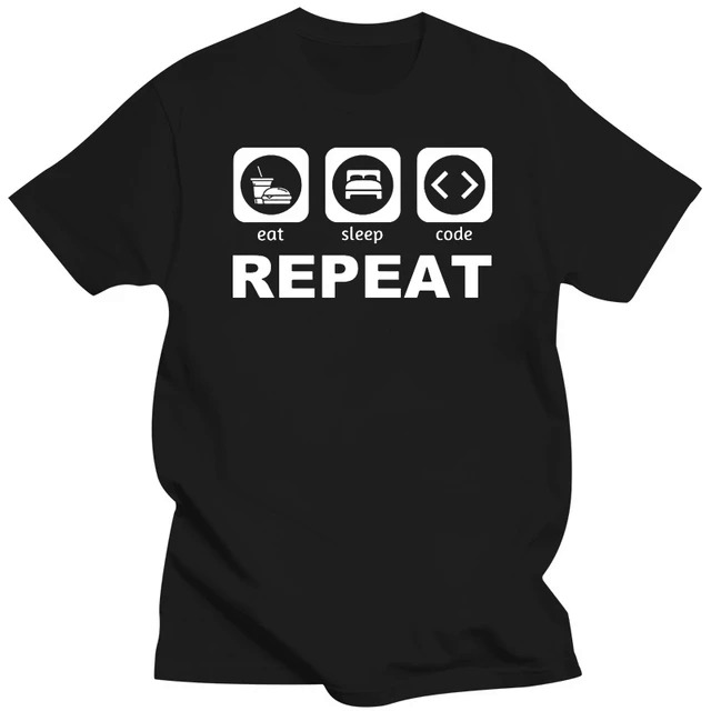 100% Cotton Unisex Shirt Programmer Eat Sleep Code Repeat Developer Coder Minimalist Artwork Gift Tee. 