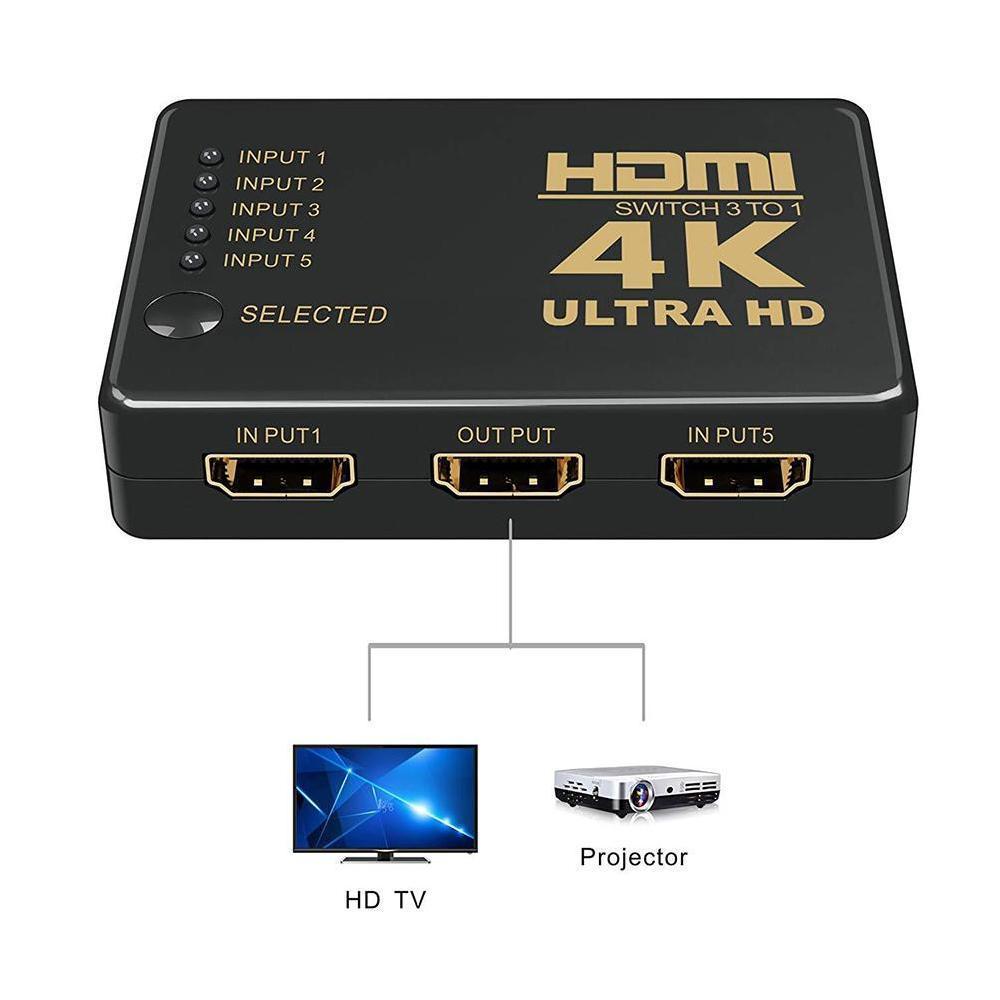 5 In 1 HDMI Switcher 1080p 5 Port 4K HDMI Switch Switcher Selector Splitter With Hub IR Remote FOr HDTV DVD EU PLUG. 