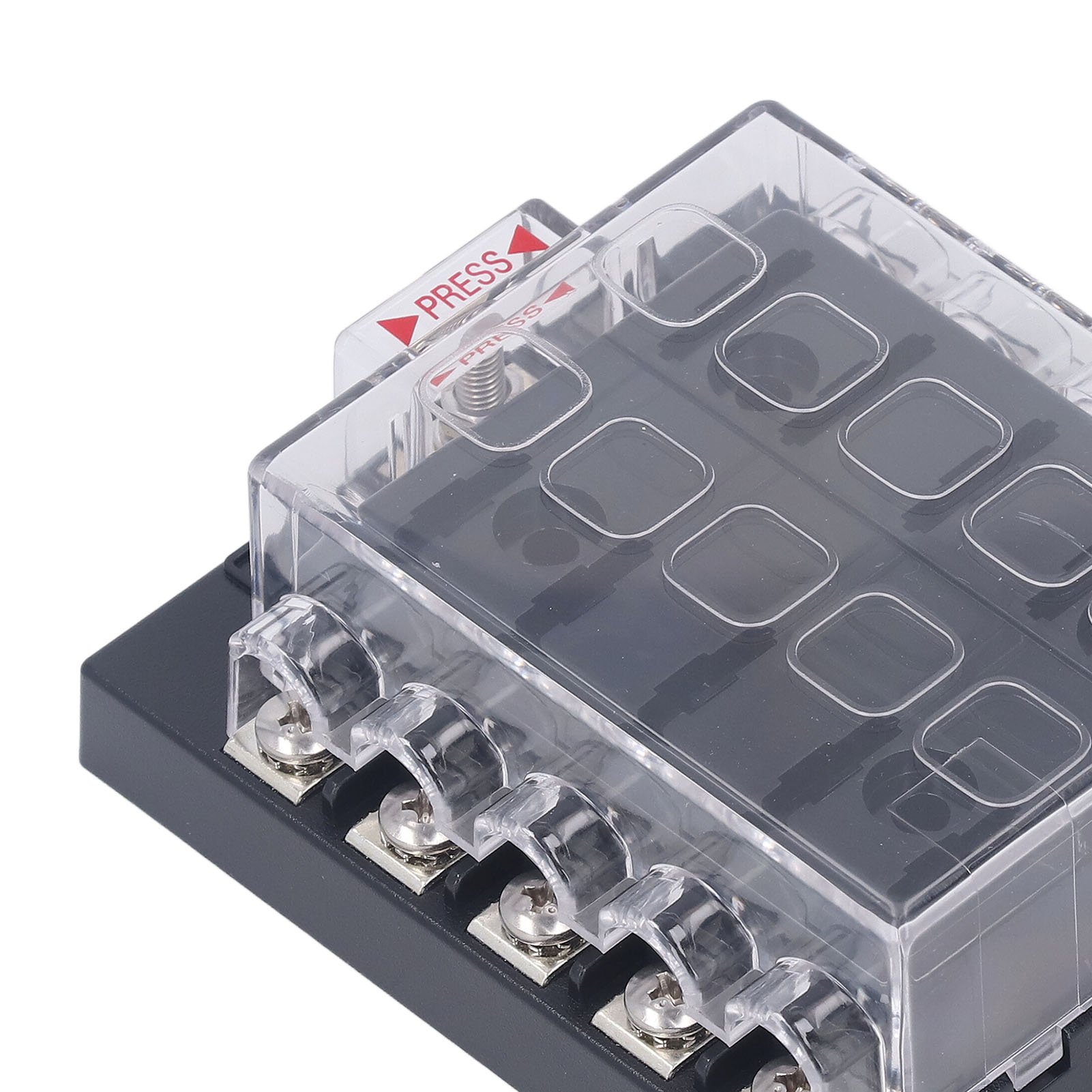 Automotive Fuse Box, 12-36VDC Flame Retardant ABS 10 Way Fuse Block with Sticker Labels for Medium Insert Fuses. 