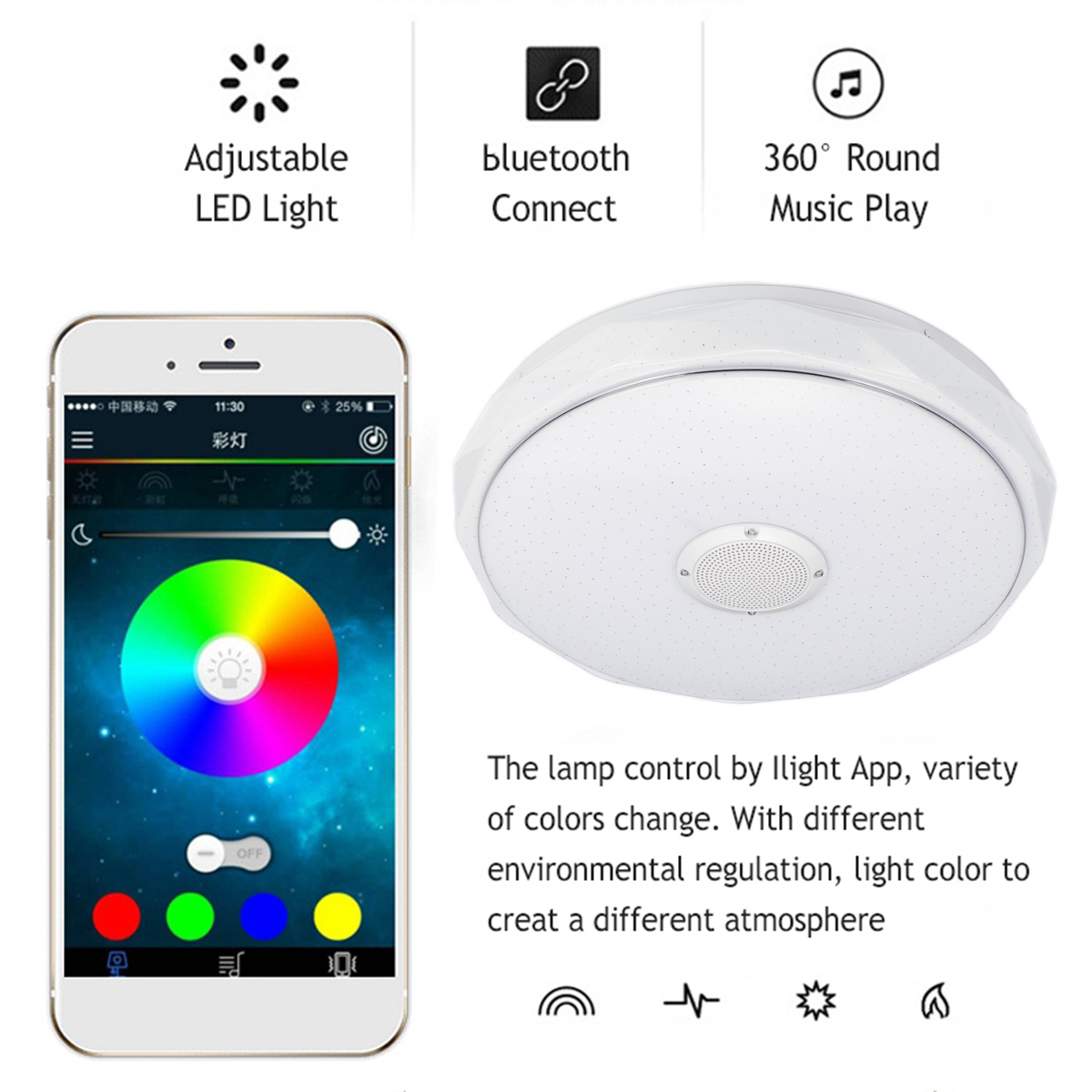 Light up life 36W/72W 40CM Modern LED Music Ceiling Light RGB bluetooth Speaker Down Lamp. 