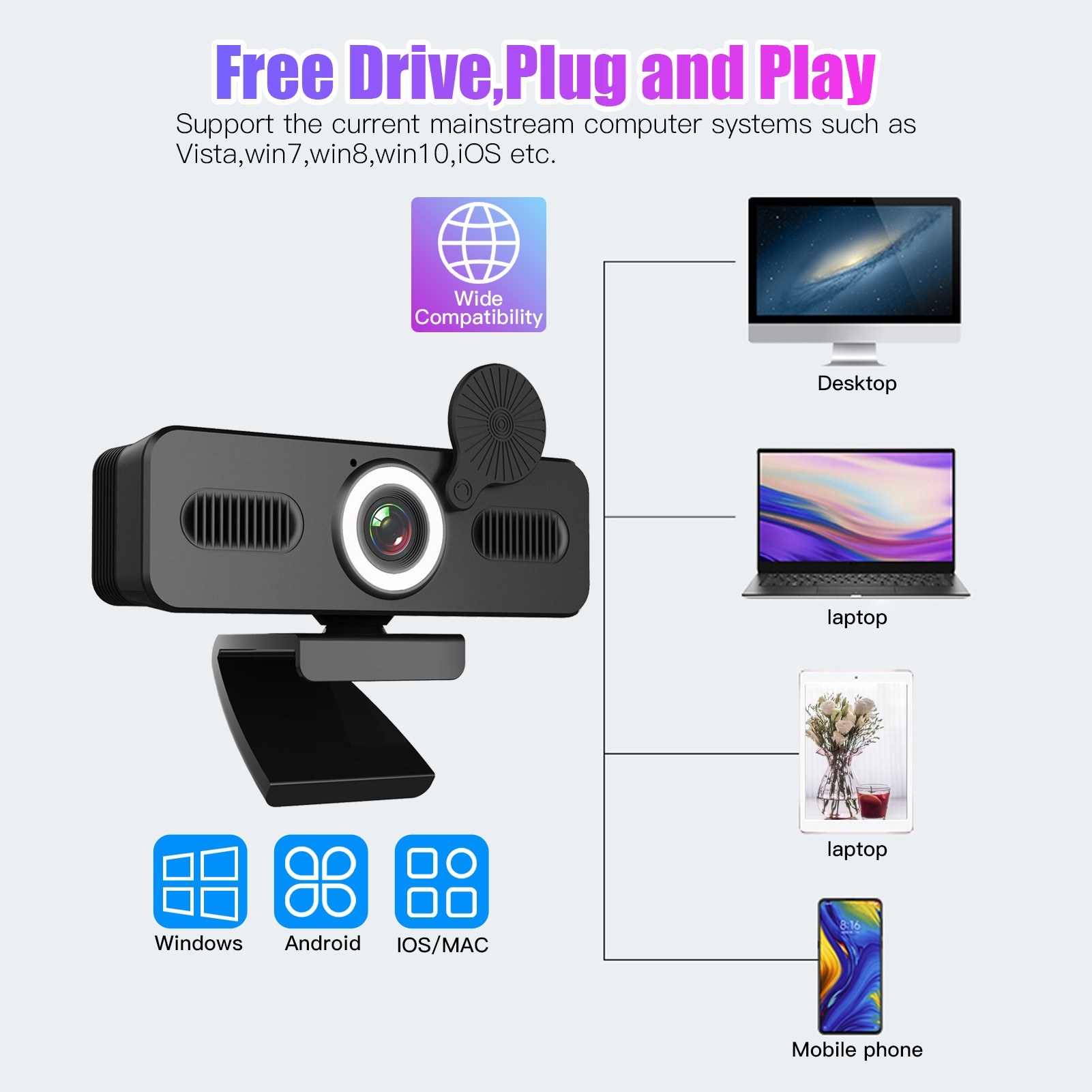 1080P network camera+compatible with Mac USB wide-angle multi system - #1. 