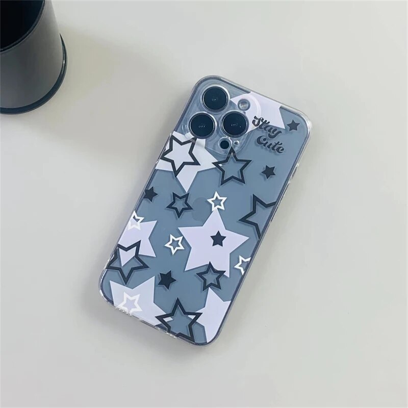 Korean Cute Y2k Star Transparent Phone Case For iPhone 14 13 12 11 Pro Max X XR 7 8 Plus SE 3 Lovely Shockproof Soft Cover Funda. 