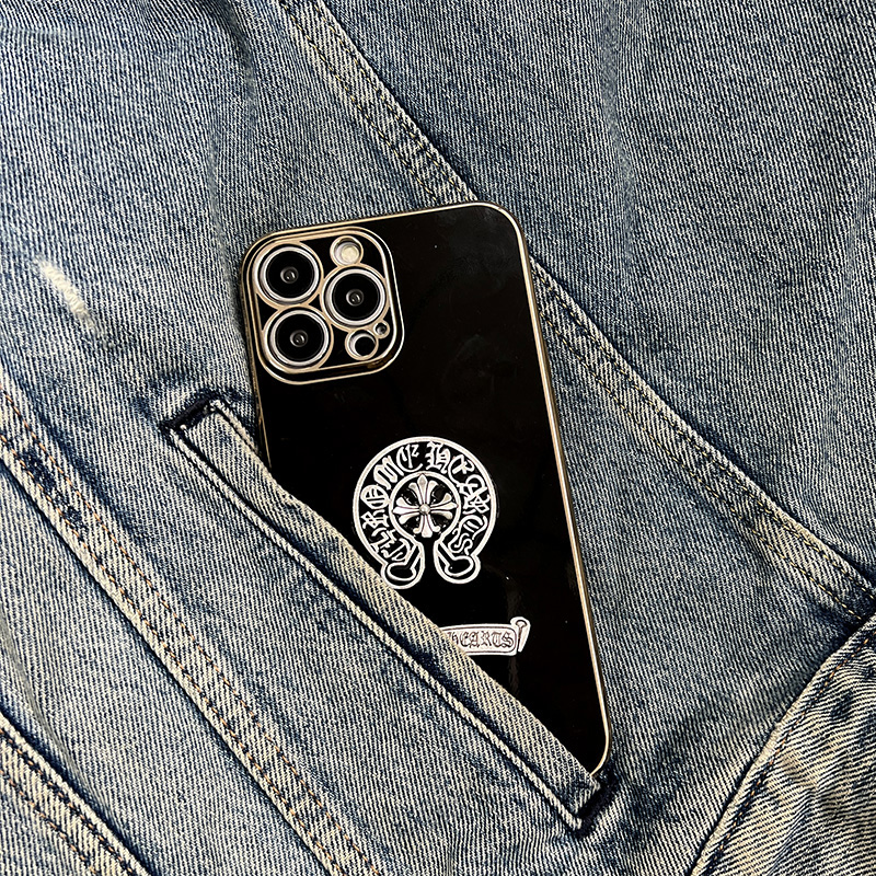 FELMYST Chrome Hearts Phone Case For iPhone 11 Pro Max Luxury Fashion Trendy Brand Metal Plating Mobile Casing Square Girl Gift Square Shockproof Back Soft  Cover. 