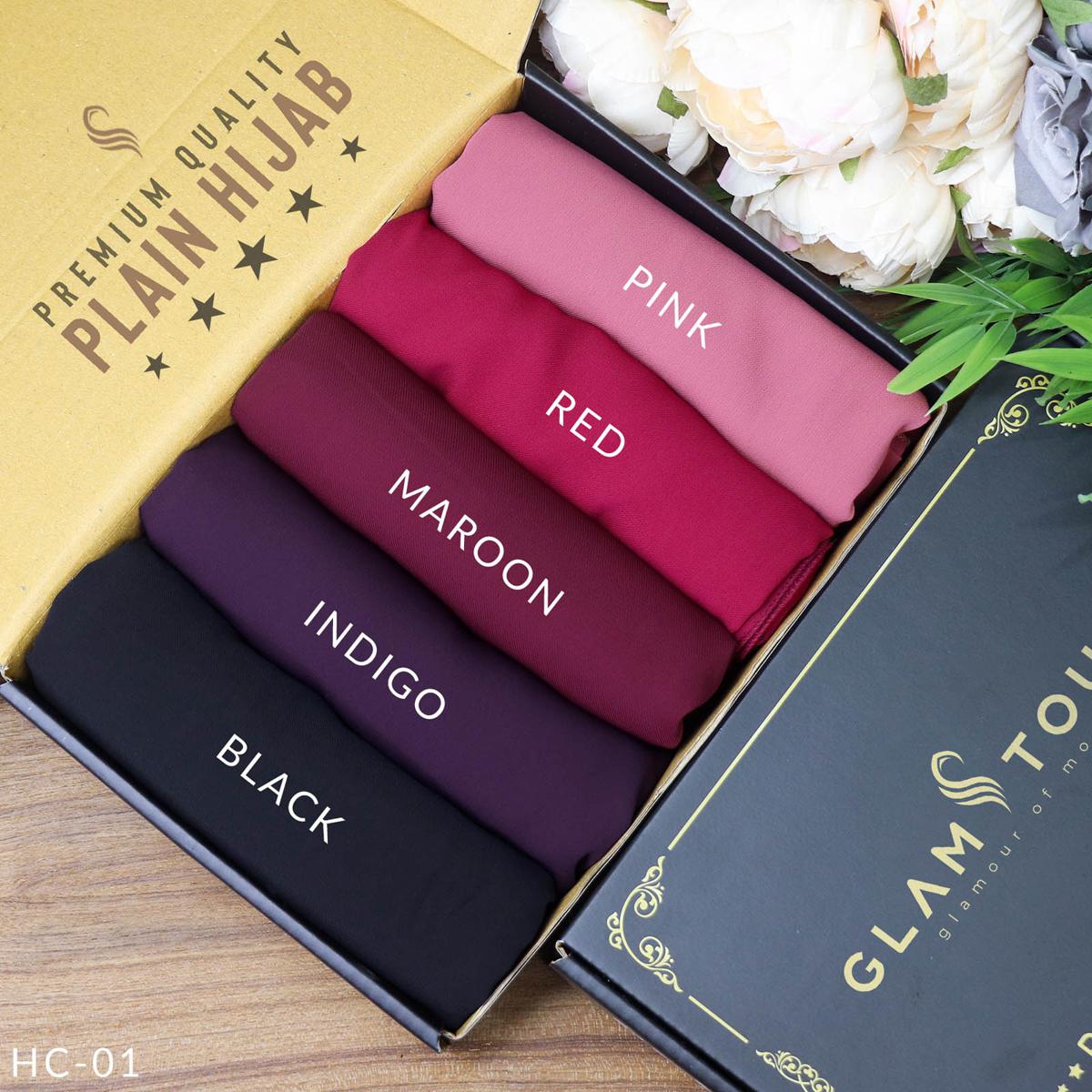 Glam Touch - Premium Quality (80X30) Full Coverage Diamond Georgette Plain Hijab Combo Set