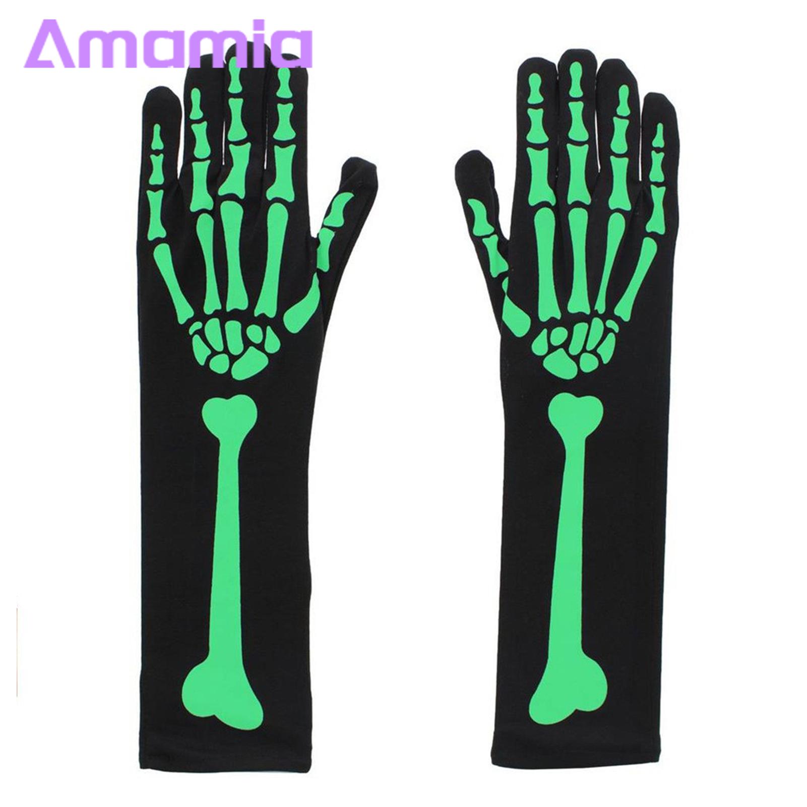 Glow in Dark Skeleton Gloves Glow in the Dark Skeleton Gloves for Halloween Cosplay Terrifying Unisex Skull Hand Print Design One Size Fits All Spooky Skeleton Hand Gloves. 