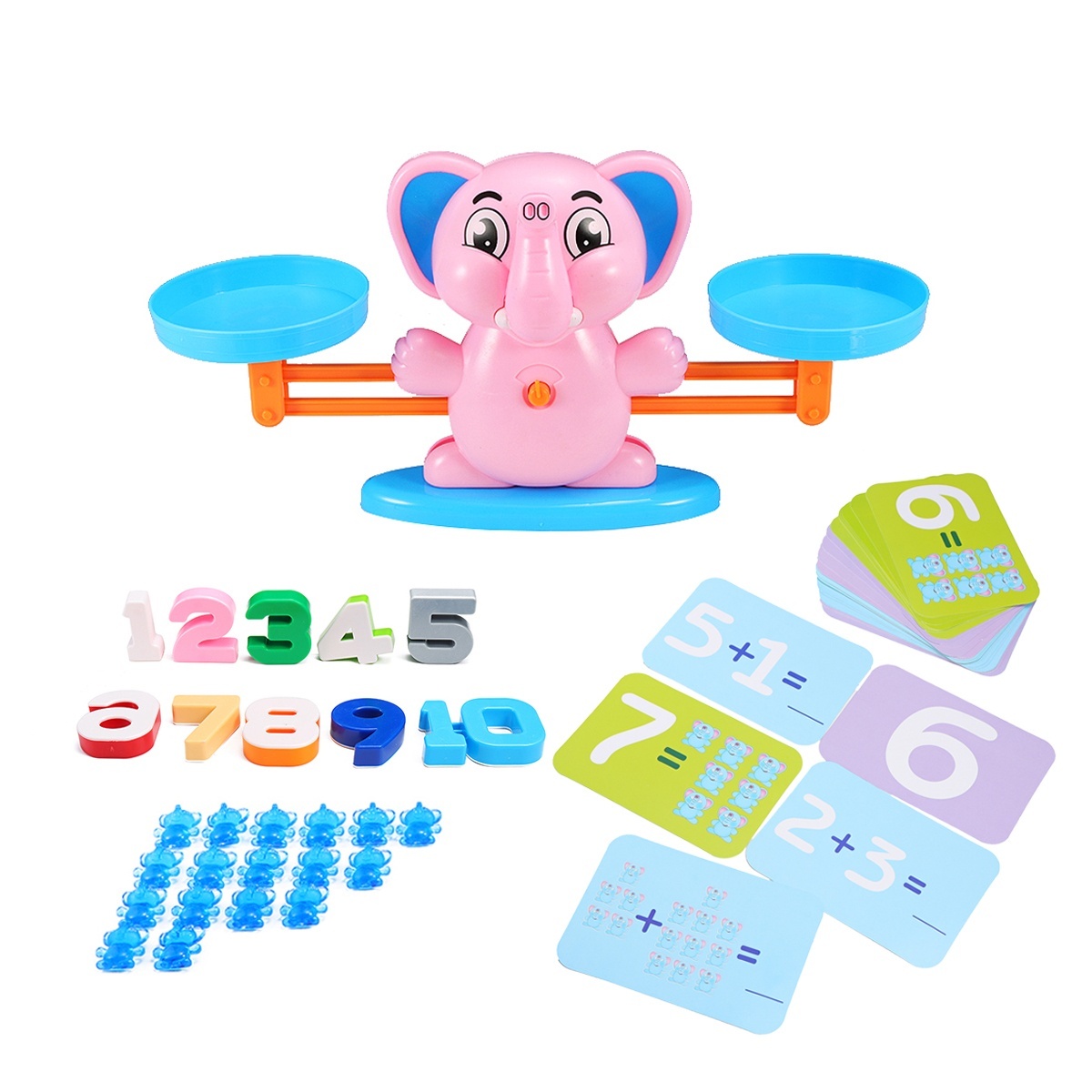 63PCS 60 Questions Full Set Transparent Mathematical Balancing Scale Arabic Numbers Toy for Kids Preschool Toddler Games Kindergarten. 