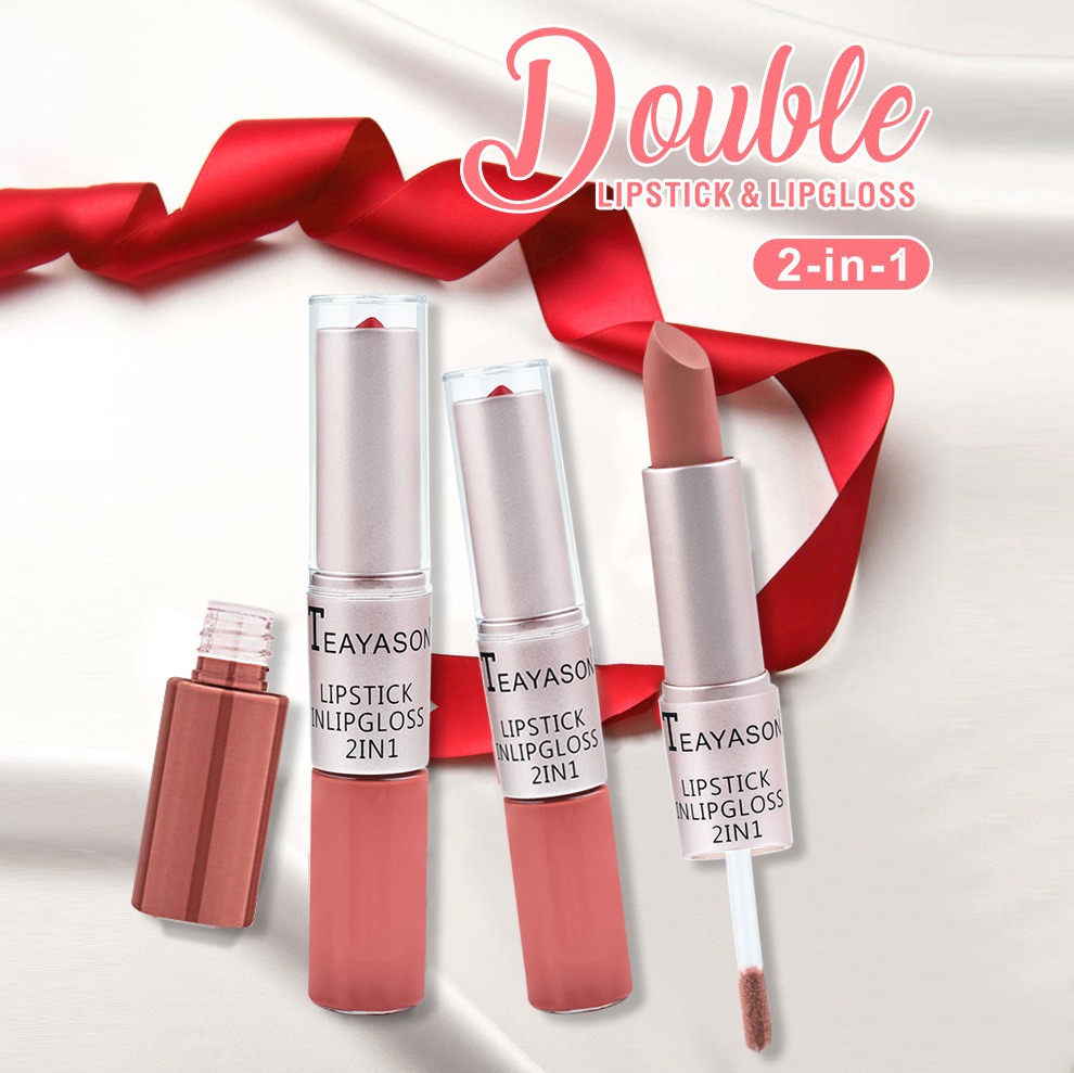 Double head non stick cup matte matte matte lip gloss 2-in-1 matte bean paste non fading cup lipstick for women. 