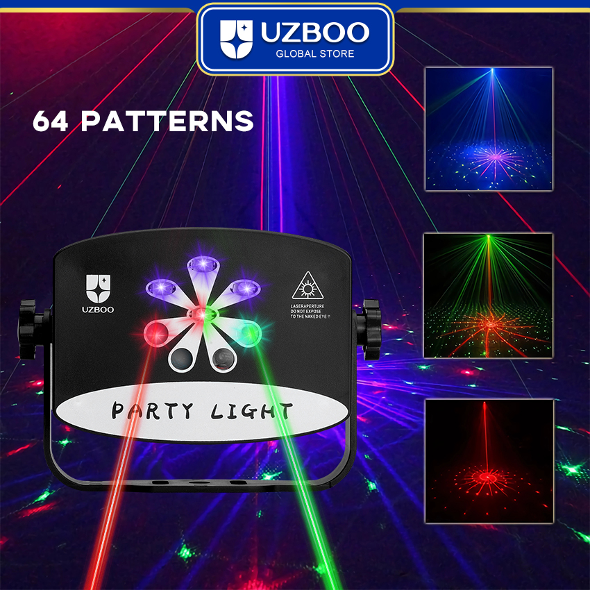 UZBOO 128/64 Pattern Laser Stage Lights DJ Disco Lamp Party Projector Lights Sound Activated Strobe Lights RGB Laser Projector For Birthday Wedding KTV Bar Concert USB Plug. 