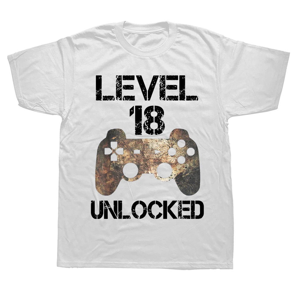Level 18 Unlocked 18th Birthday 18 Year Old Gamer Boys T Shirts Graphic Cotton Streetwear Adult Gifts Summer Style T-shirt. 