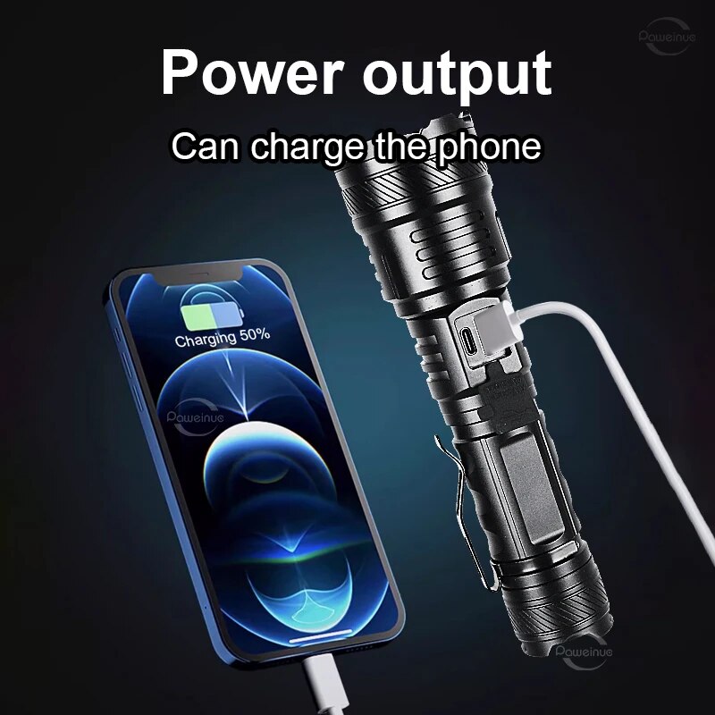 200000lm Powerful LED Flashlight Super Bright 80W Torch Type-c Rechargeable Flash Light High Power Camping Lamp Tactical Lantern. 