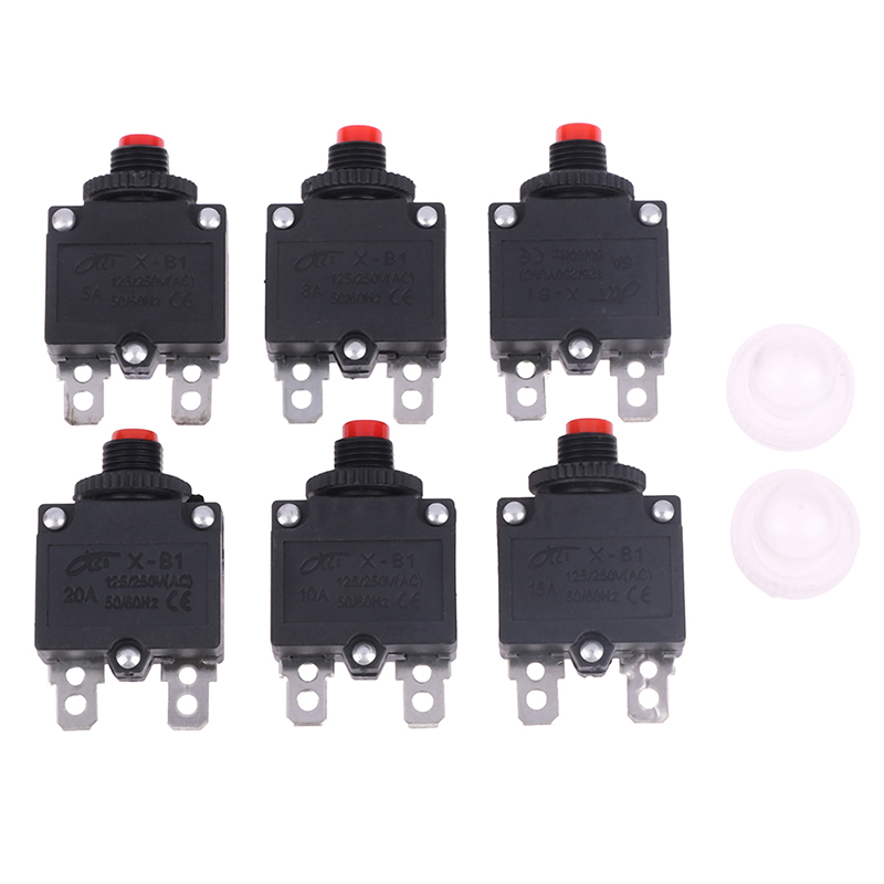Thermal Switch Circuit Breaker Overload Protector 5a 6a 8a 10a 15a 20a Overload Switch Protector Fuse. 