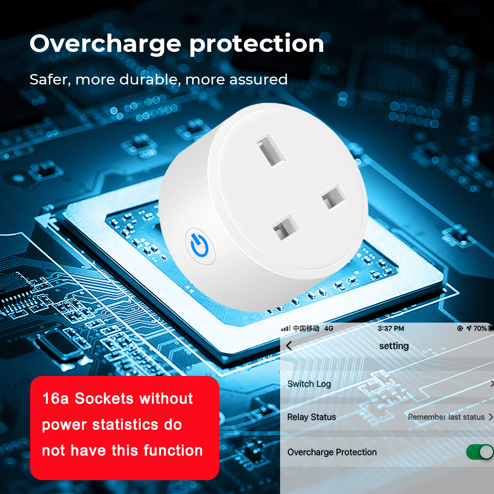 SMATRUL - WiFi Smart Socket - 16/20A - Power Monitor - UK Plug - Wifi+Bluetooth Dual Mode - Tuya/Alexa/Google Home. 
