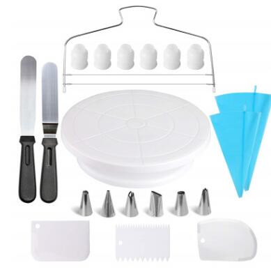21Pcs Cake Decorating Kit Turntable Rotating Baking Flower Icing Piping Nozzle Baking Tools Set. 