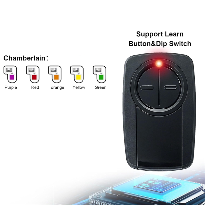 Klik5U-Bk2 Klik3U- Universal 2-Button Garage Door Opener for Red/Orange/Purple/Green/Yellow Learn Button or Dip Switch Easy Install. 
