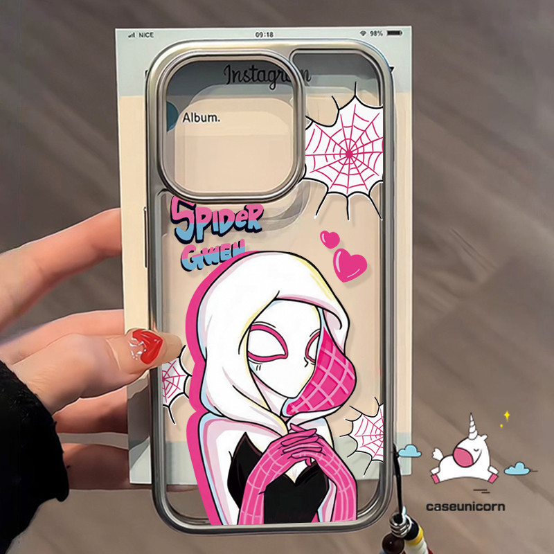 Trendy Brand Tag Cartoon Tulip Love Heart Graffiti Spider-Man Case Compatible for IPhone 11 12 15 14 13 Pro Max 7Plus XR X Xs Max 15 8 7 Plus SE 2020 Luxury Plating Lens Frame Case. 