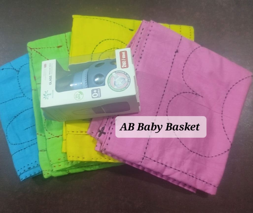 Baby Combo Pack ( 4 Pcs Kahta,1 pcs 60 ML Glasses Feder with Silicon cover ) for Newborn Baby (0-6) Months- Multicolor