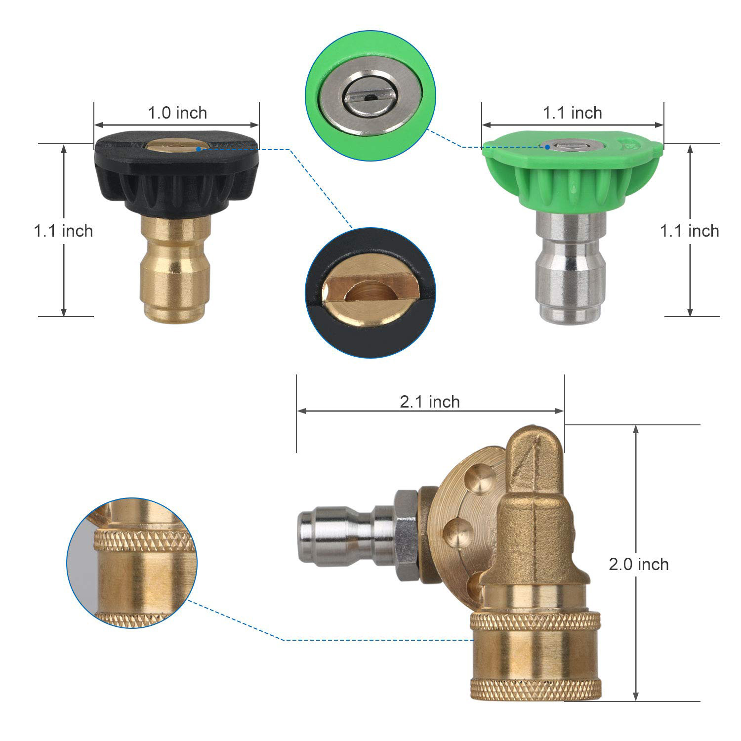 1 set Universal Power Pressure Washer Spray Nozzle Tips and Quick Connect Pivot Adapter Coupler & 1pcs Pressure Washer 6-In-1 Spray Nozzle Tip, 1/4In Quick Connector Max 4000 Psi. 