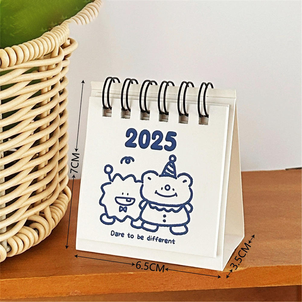White Mini Desk Calendar Double Coil Binding Paper  Cute  Calendar 2025 New Mini Desk Calendar for Home Decor School Supplies Office Desk Accessory Gift For  Lovers  Management Tool. 