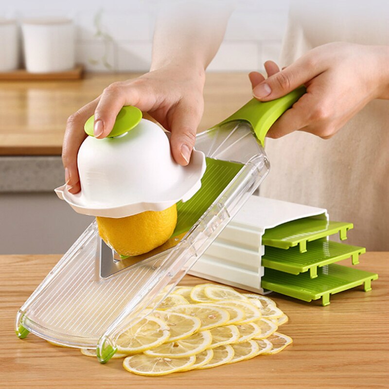 Adjustable Manual Fruit Slicer Fruit V Slicer Vegetable Julienne Cutter Lemon Slicing Tool With 4 Blade Kitchen Tool-Black. 