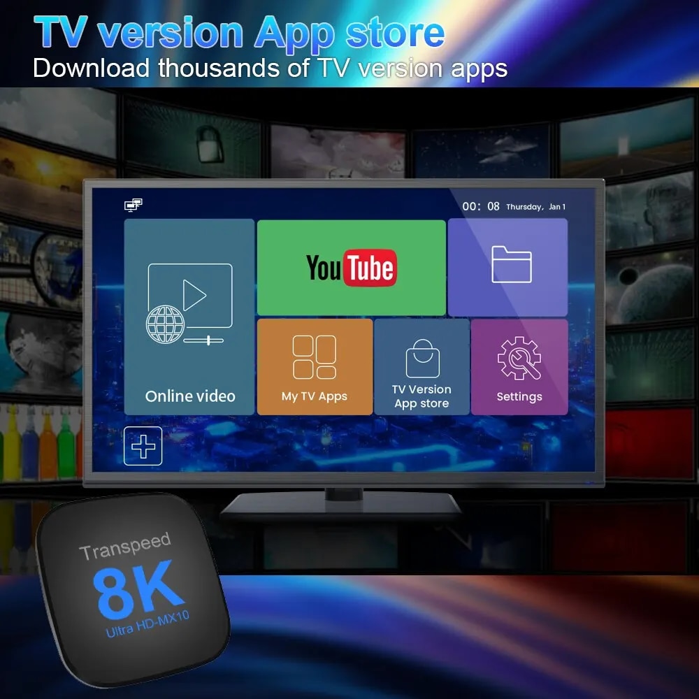 Transpeed Android 13 TV Box ATV Dual Wifi With TV Apps 8K Video BT5.0+ RK3528 4K 3D Voice Media Player Set Top Box. 