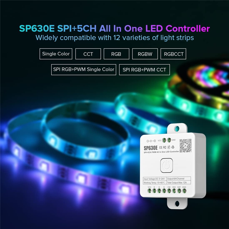 1 Piece SP630E Bluetooh LED Controller White Plastic Support PWM Monochrome CCT RGB RGBW RGBCCT or SPI TTL IC Chip LED Strip. 