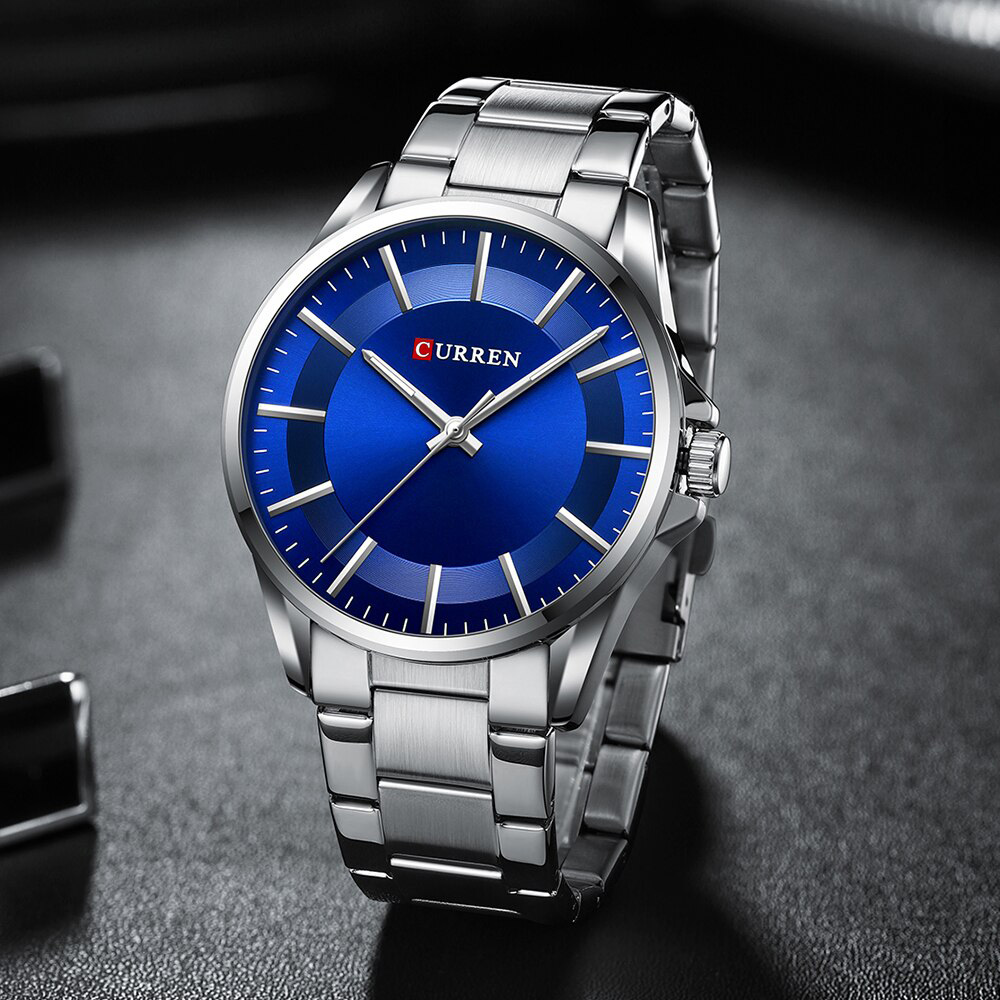 CURREN 8429 Silver Stainless Steel Analog Watch For Men - Royal Blue &  Silver