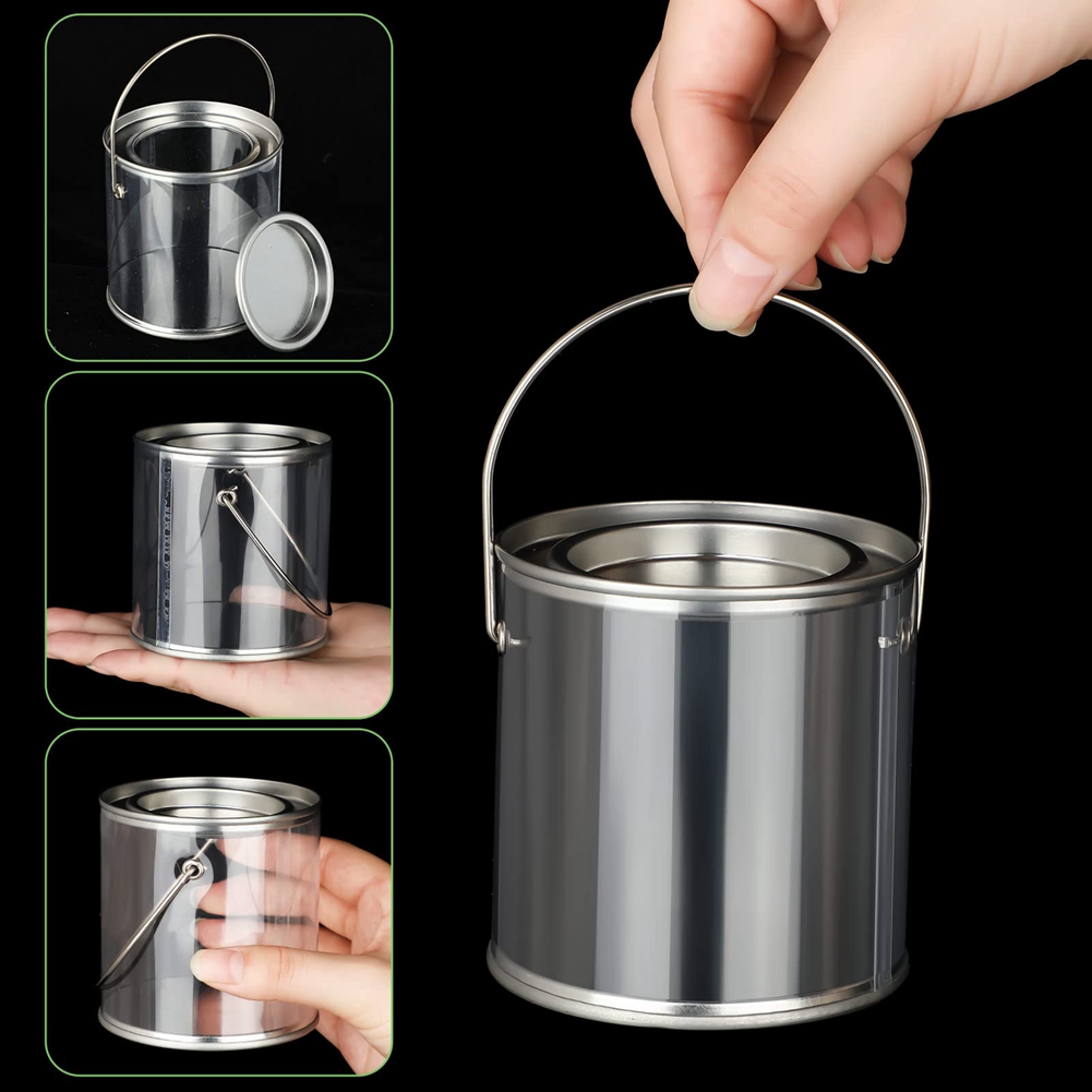 Paint Bucket Clear Bucket with Metal Lids and Handle Decorative Clear Plastic Bucket Storage Clear Paint Can 8 Pack. 