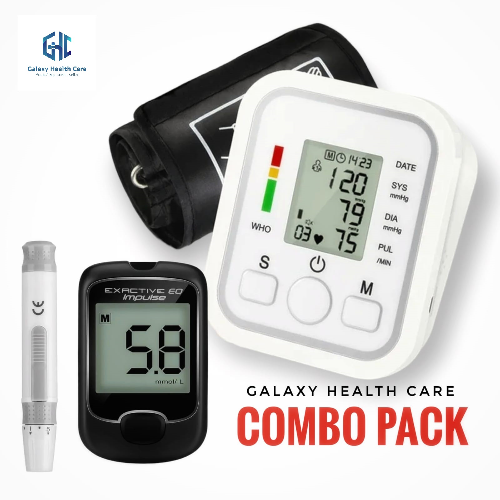 Fully Automatic Upper arm Digital Blood Pressure Monitor with Glucometer Machine with 10 Test Strips (Combo Pack)