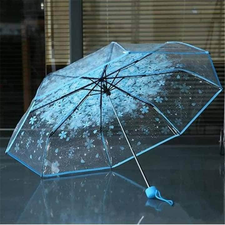 Trendsetter -Upscale Living -Transparent 3 Fold Imported Umbrella - Blue- Inventive Choice Preferble - Low Hassle and Maintanance