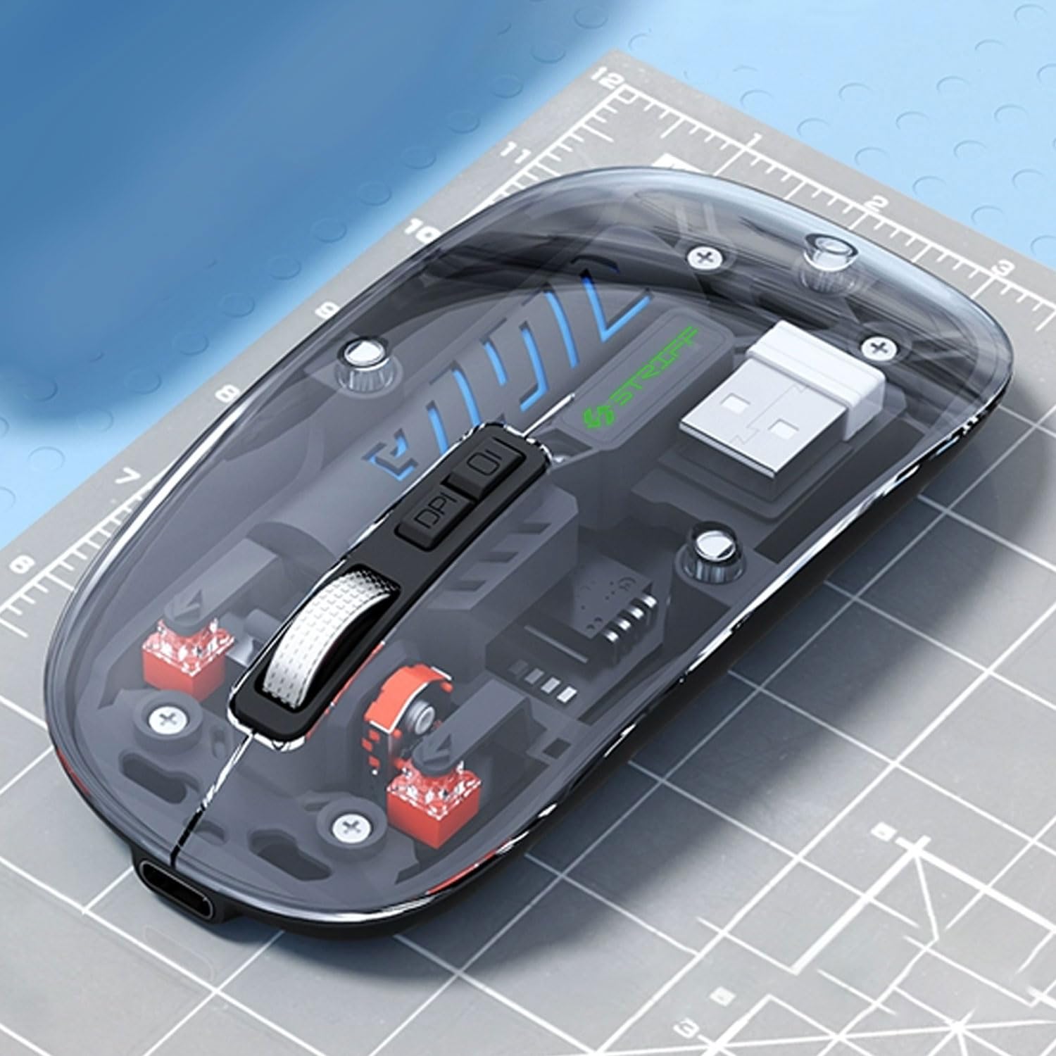 GEARBEST   Transparent with Dual Wireless (BT + 2.4 GHz), Wireless and Bluetooth Rechargeable Mouse, USB Receiver,LED Battery Magic Silm for Office/PC/Mac/Laptop/Apple/ipad. 