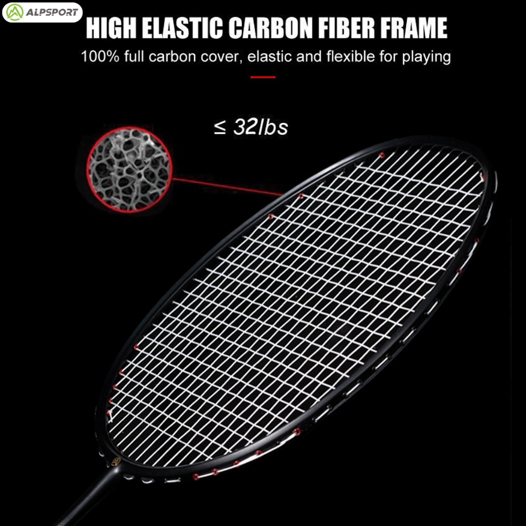 ALP-SPORTS XHP Pro 6U Carbon Fiber Badminton Racket (72g) - 2-3 Years Durability, 285mm Balance, Pre-Strung for Power & Control. 