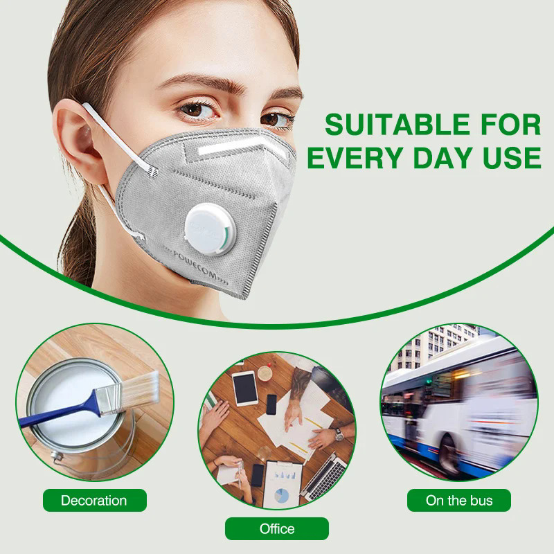 KN95 Mask POWECOM Reusable Face Masks with Breathing Valve 6 Layer Protection Dustproof Mouth Mask Activated Carbon Mascarillas. 