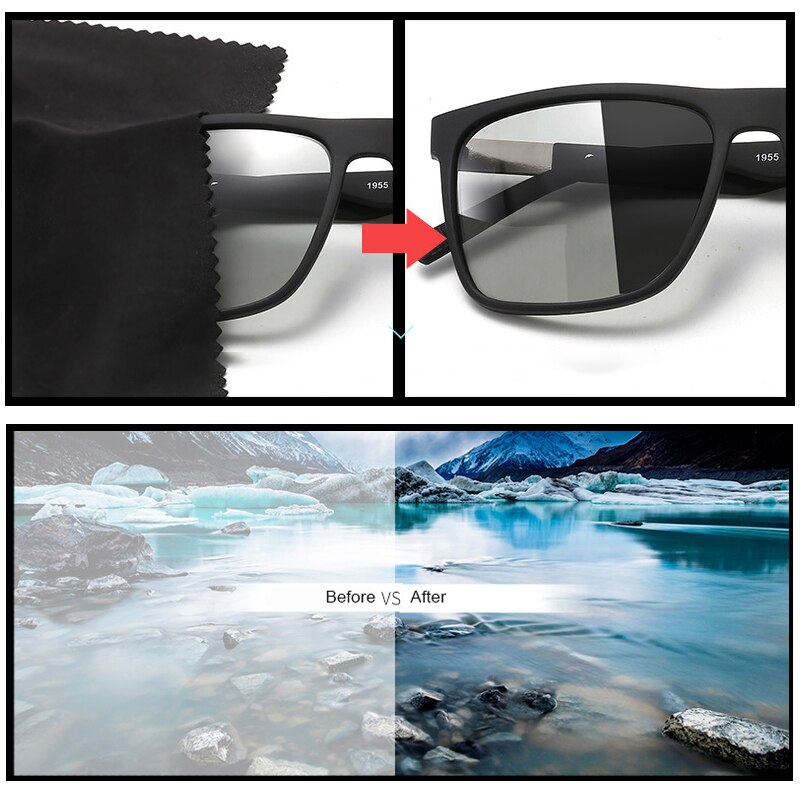 【VisioN Shop】C6 tea teaHBK Advanced Square TR90 Photochromic Polarized Men Driver Interchangeable Adaptive Lense Sun Glasses. 